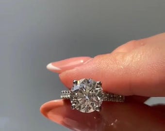 2.00ct runder Brilliantschliff Labor gewachsener Diamant-Verlobungsring, versteckter Halo-Solitärring, zierliches Pave-Band, 14K Goldring, IGI-zertifiziert