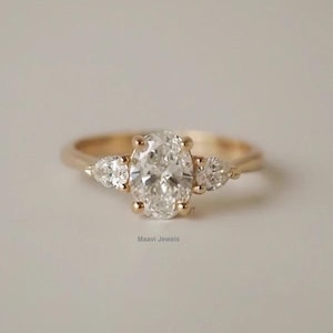 Oval Cut Lab Diamond Ring With Pear Diamond Attached, Three Stone Diamond  Engagement Ring, IGI certified, Anniversary Ring, Proposal Ring