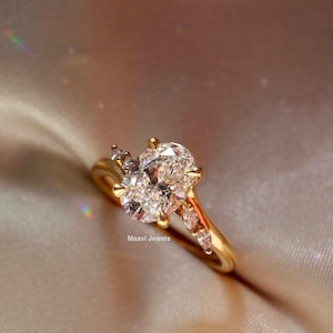 Oval Cut Lab Diamond Split Shank Ring, 1.00ct Oval & Marquise Lab Grown Diamond  Ring, Engagement Ring For Her, IGI Certified, Proposal Ring