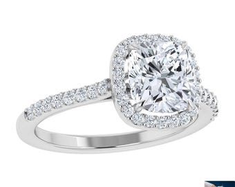 2ct Cushion Cut Lab Grown Diamond Engagement Halo ring For Women,Lab Diamond Anniversary Ring, Bridal Ring, IGI Certified, Proposal Ring