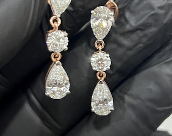5.00ct Pear Cut Lab Grown Diamond Drop Earrings, IGI Certified, Dangle Earrings, 14k Solid Gold Diamond Drop Earrings