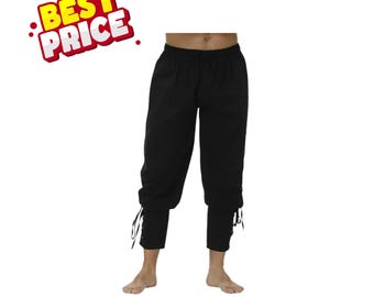 Men’s Pirate Viking Pants Renaissance Medieval Drawstring Shorts Cosplay Costume for Halloween Party