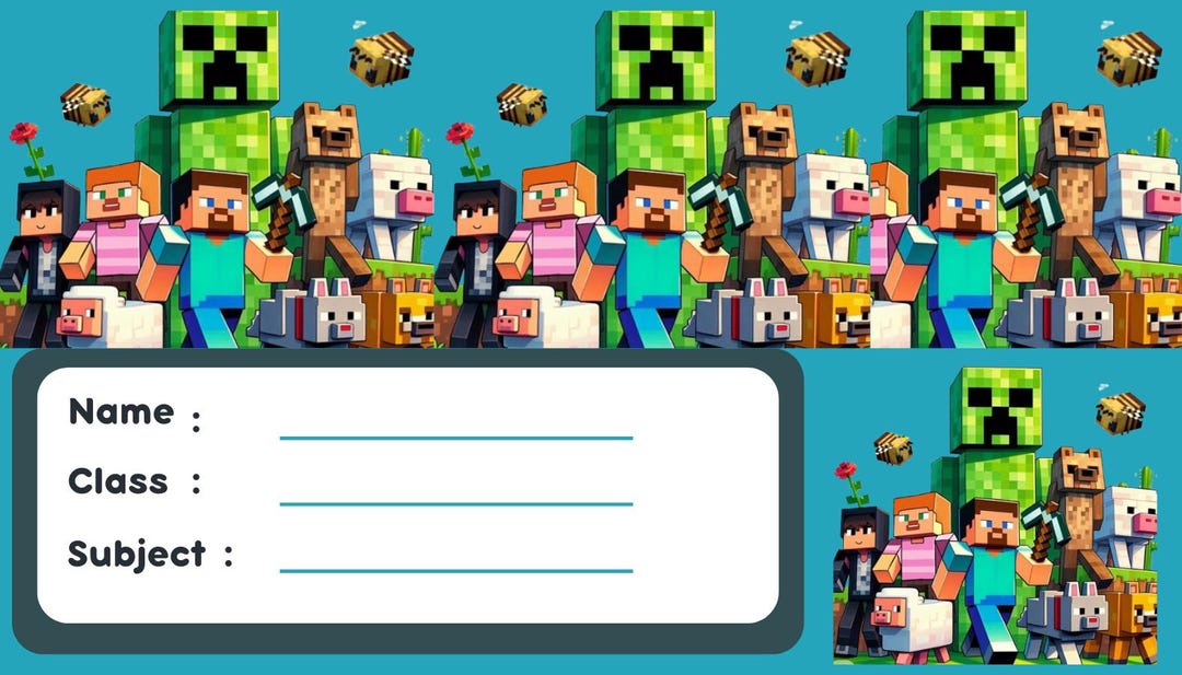 Editable Minecraft Name Tag School Labels Fits A4 & A5 Sheets Kids ...