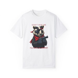 Gun Lover Gift Cute Cartoon Badger T-Shirt, Funny Animal Tee, Second Amendment Shirt, Men's Women's Unisex Top, Gun Rights Apparel