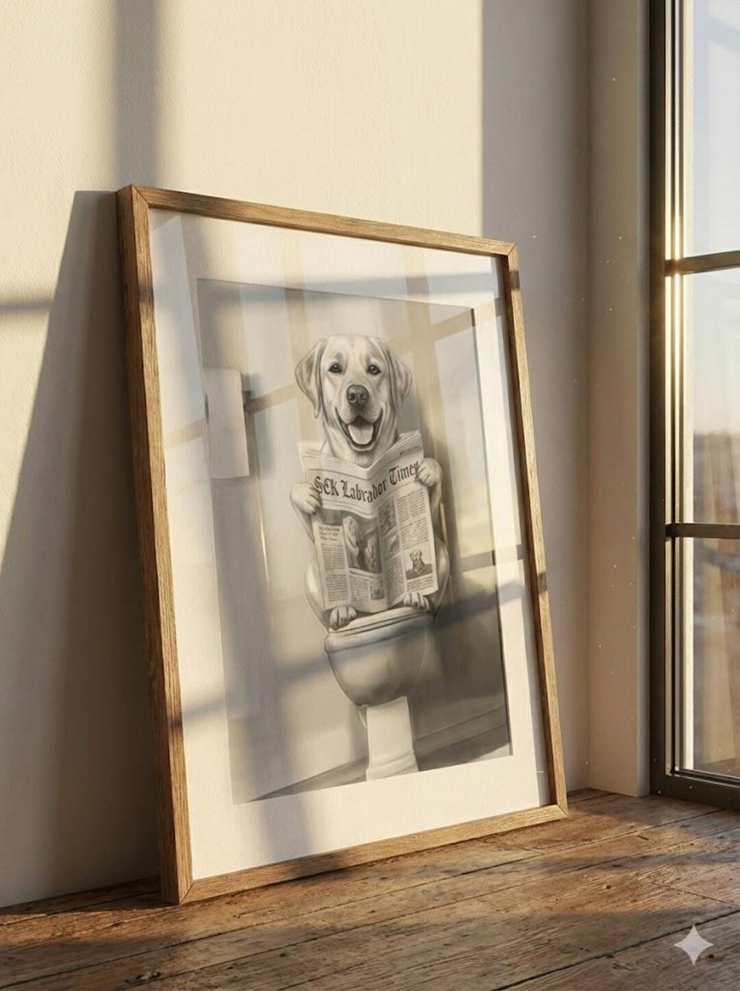 Funny Labrador Bathroom Wall Art, Dog Reading Newspaper on Toilet ...