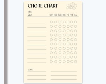 Tabla de tareas imprimible para niños / Horario semanal minimalista / Registro de tareas del hogar / Descarga digital