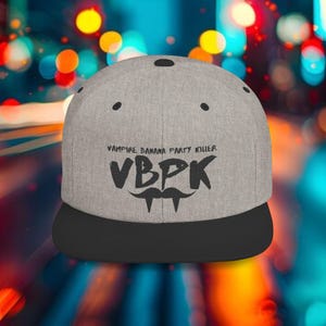 Vampire Banana Party Killer logo Snapback Hat, Black Embroidery Trendy Art Flat Bill Cap for gift, Fun Streetwear, Unique Gift for Friends