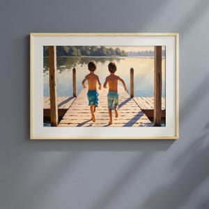 Lake House Wall Art, Coastal Wall Art, Vintage Jumping Boys, Boys Jumping off Pier, Nostalgic Lake Décor, Vintage Wall Décor, Printable Art