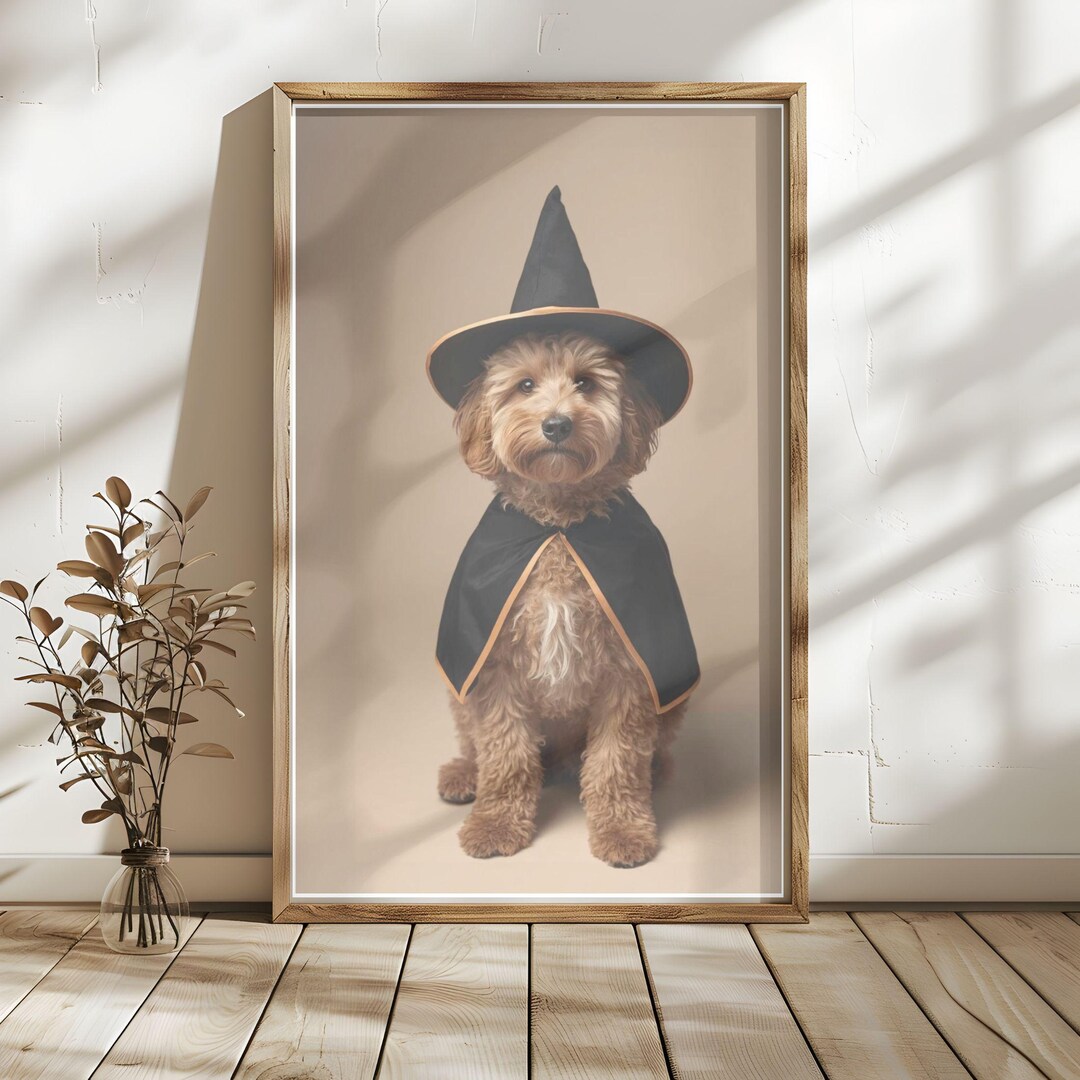 Golden Doodle Witch Halloween Art Print | Funny Dog Portrait (digital ...