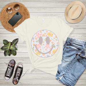 Smiley PNG, floral smiley png, smiley sublimation png, instant download, floral smile shirt png, high quality png, spring smiley sublimation