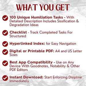 100 Unique Humiliation Tasks - With Detailed Description Includes Sissification & Degradation Ideas, Checklis