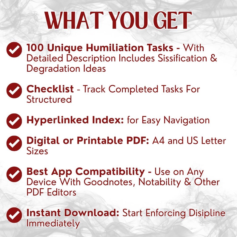 100 Unique Humiliation Tasks - With Detailed Description Includes Sissification & Degradation Ideas, Checklis