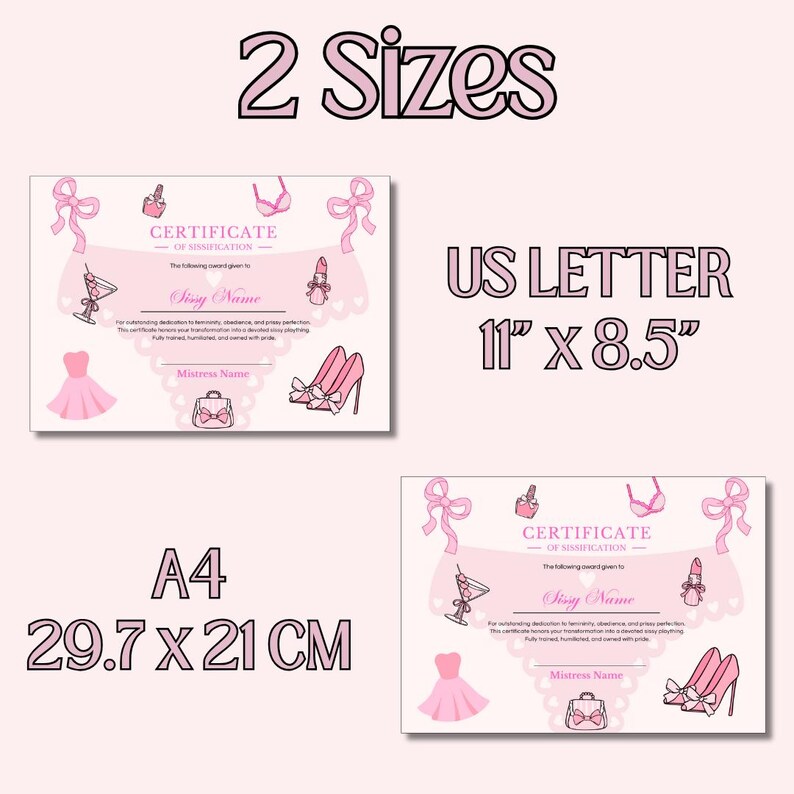 Femdom Certificate of Ownership, Sissy Design Customizable Submission