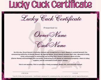 Lucky Cuckold Certificate | Printable Ownership Reward for Your Subs Devotion | Affirmation Gift for Hotwife, Cuckold Dynamic