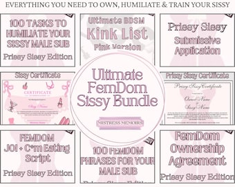 FemDom Sissy Humiliation Bundle, 7 Tools for Sissification Training: JOI Script, Tasks, Phrases, Sissification Application & More