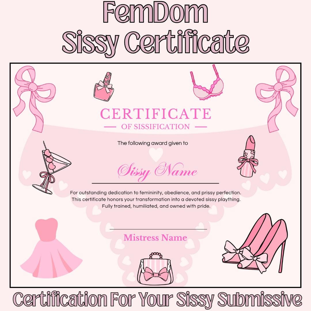 Femdom Certificate of Ownership, Sissy Design Customizable Submission