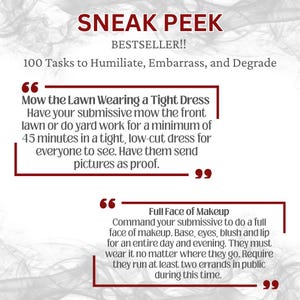Ultimate Humiliation Tasks List | 100 Unique Degradation, Humiliation, Sissification Ideas | FemDom Training for Male Submissives image 3