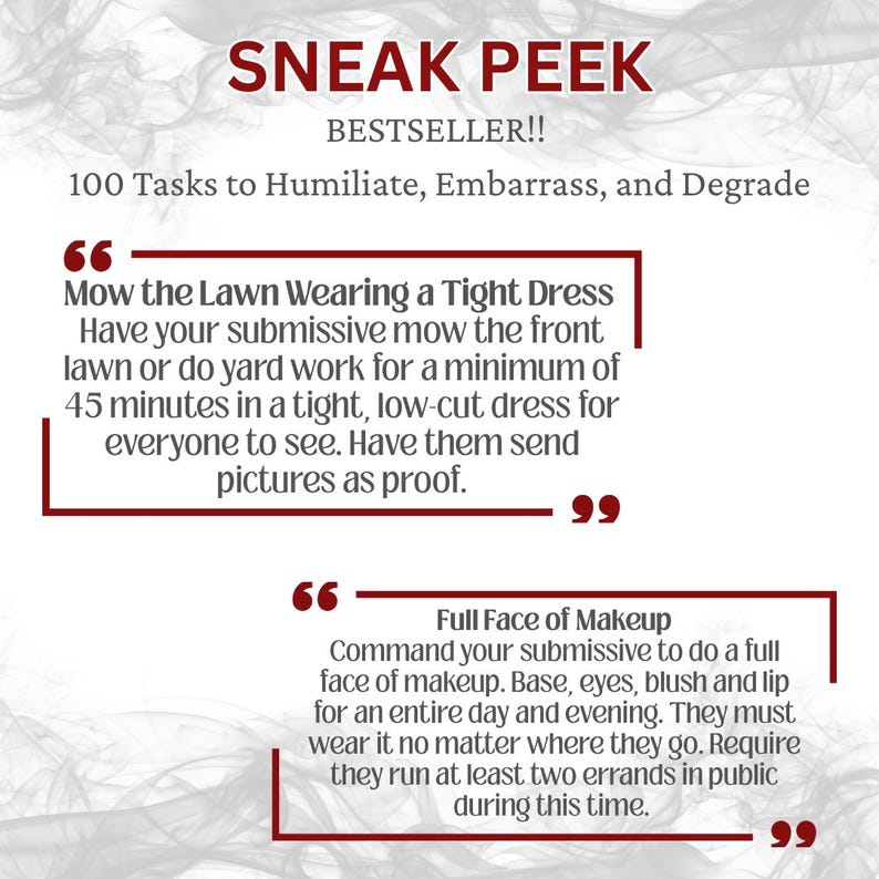 Ultimate Humiliation Tasks List | 100 Unique Degradation, Humiliation, Sissification Ideas | FemDom Training for Male Submissives image 3