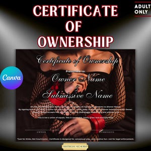 Dom Sub Certificate of Ownership - Bound  | Customizable Submission Certification | D/s, Editable Canva Template for Female / Sissy Subs