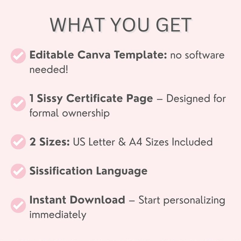 Femdom Certificate of Ownership, Sissy Design Customizable Submission