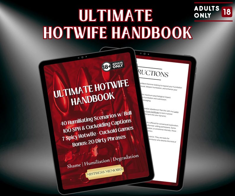 Cover of the Ultimate Hotwife Handbook: A Digital Guide to Power, Pleasure, and the Ultimate Cuckold Devotion on a tablet
