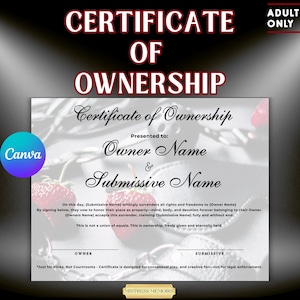 Dom Sub Certificate of Ownership - Dom&#39;s Delight  | Customizable Submission Certification | D/s, Editable Canva Template | Gender Neutral