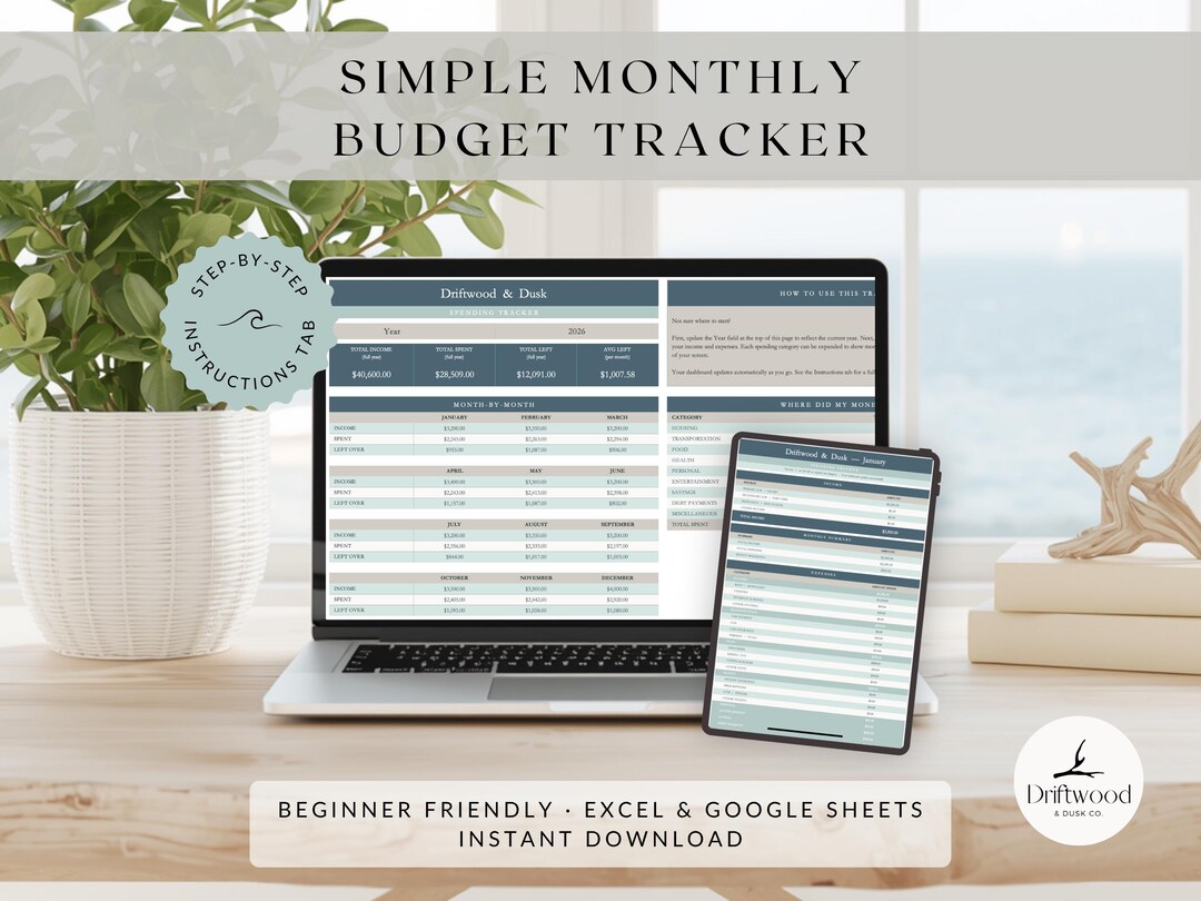 Simple Monthly Budget Tracker | Excel & Google Sheets Budget Template ...