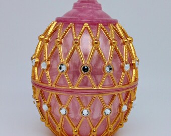 Faberge Egg Trinket Dish Candy Bowl With Lid Heart Rhinestones Handmade Epoxy Resin