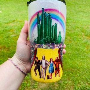 Off To See The Wizard Blue Or Green Glow or No Glow Wizard Of Oz 20 or 30 oz Tumbler with Slide Closure Lid Straw Good Or Bad Witch