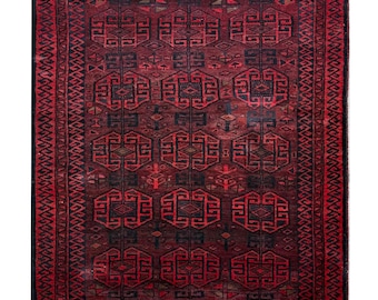 6x9 Red ANTIQUE PERSIAN RUG - Hand knotted Vintage Wool Rug, Bohemian Rug, Perfect for kitchen , Entry  - (6&#39;6x8&#39;9)