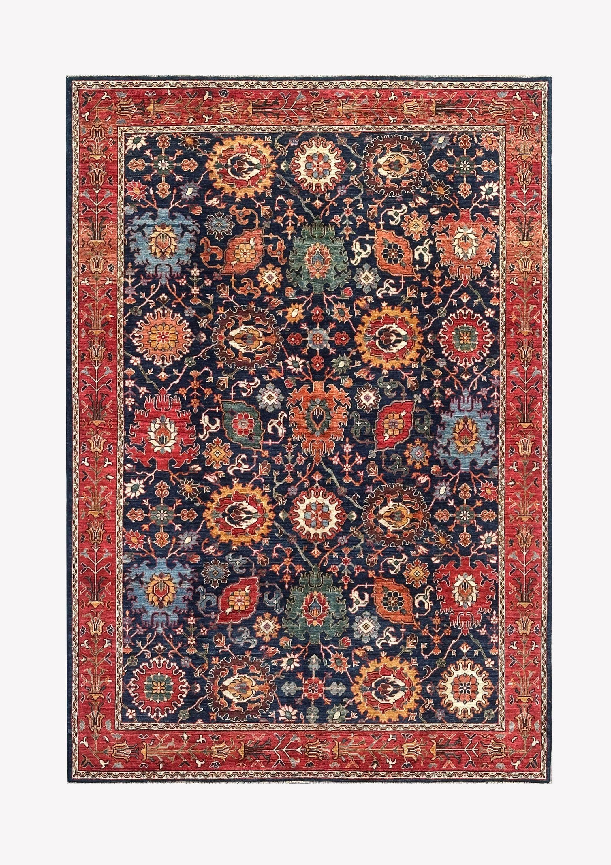 6'x9' Navy Blue Afghan Bijdar Hand-Knotted Wool Area Rug – Vegetable Dye Boho Oriental Rug for Living Room & Bedroom (Size) 6.1x9.2