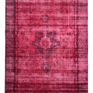 Pink Overdyed Turkish Wool Rug: Handknotted Vintage Area Rug (7.7x10.6 ft