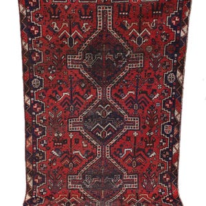 3.4x5.4 ft Vintage Persian Rug: Red Wool Handmade Antique Area Rug