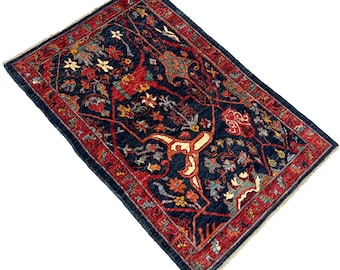 3x5 Blue Hand knotted Afghan Wool Rug, Bijdar Design, Boho Wool Oriental Rug, Delicately Crafted. Perfect For kitchen, bath-room. 2&#39;9x4&#39;8