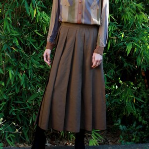 Vintage 80s brown loose pleats pockets dirndl skirt