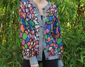Vintage 80s Missoni Sport colorful abstract print knitwear button cardigan