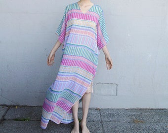 Vintage 80s Mary McFadden sheer geometric pastel print caftan