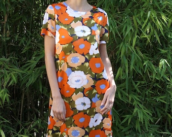 Vintage 60s Puccini bold floral print jersey shift dress