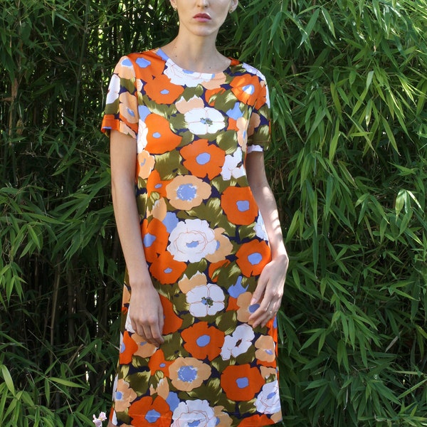 Vintage 60s Puccini bold mod floral print jersey shift dress