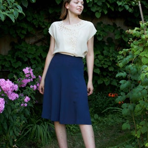 Vintage 1940's navy blue gabardine flared waist skirt