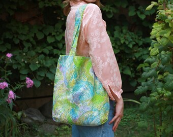 Vintage upcycled fabric mod print pastel casual reusable shoulder bag