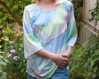 Vintage 80s Vera loungewear pastel color block pullover top