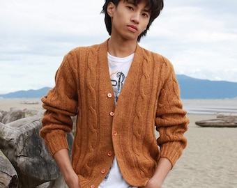 Vintage 80s Pendleton men's rust color wool cable knit button cardigan sweater