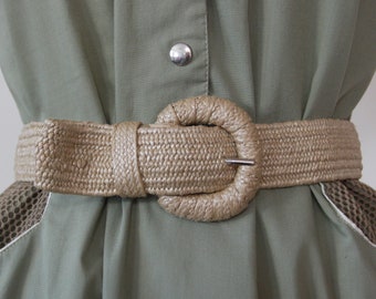 Vintage 80s natural hemp woven eco friendly stretch women's belt