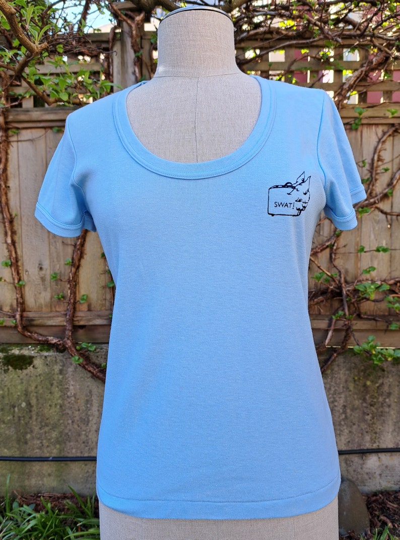 Vintage 70s baby blue Swat logo women's tee shirt image 3