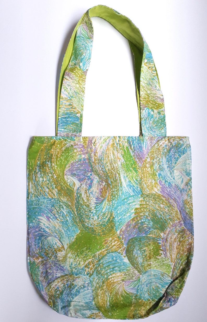 Vintage upcycled fabric mod print pastel casual reusable shoulder bag image 6