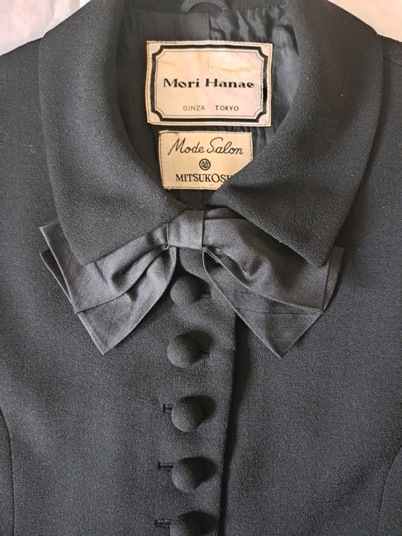 Vintage Hanae Mori black short sleeve button bow … - image 6