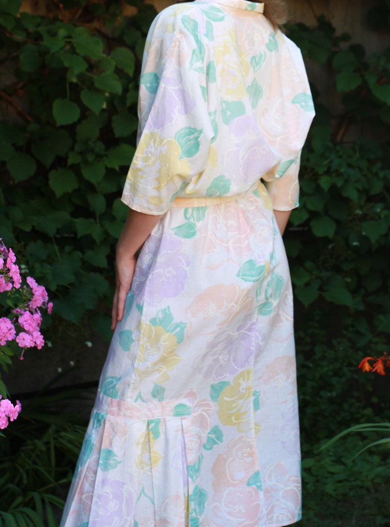 Vintage 80s pastel floral print shirtdress with pleated bottom detail image 3