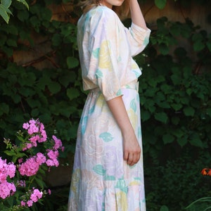 Vintage 80s pastel floral print shirtdress with pleated bottom detail image 6