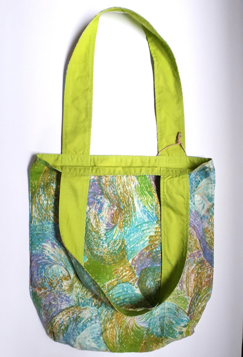 Vintage upcycled fabric mod print pastel casual reusable shoulder bag image 5